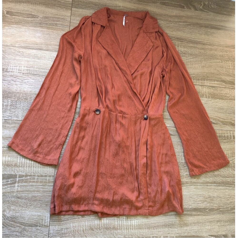 Free People Rust Orange Wrap Mini Dress - Picture 3 of 8
